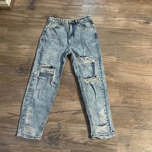 SHEIN RIPPED HIGH WAISTED ACID WASH JEANS(M)